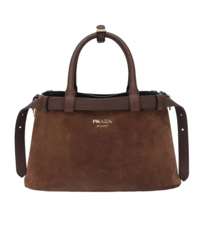 PRADA BROWN SUEDE PRADA BUCKLE HANDBAG