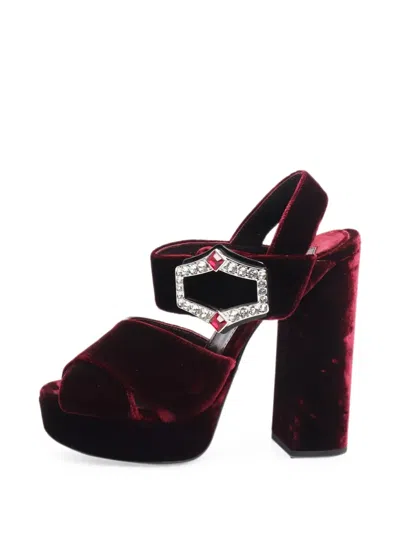 Pre-owned Prada Buckle Heeled Sandals In Red