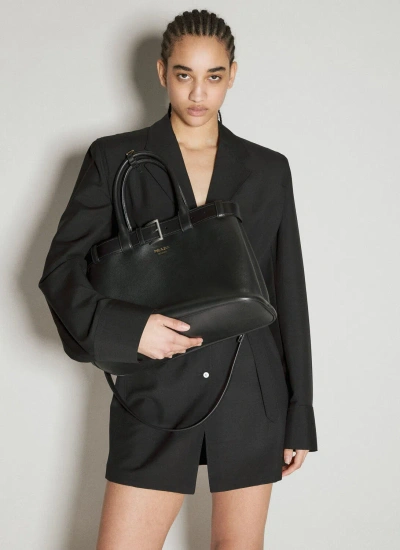 Prada Buckle Large Leather Handbag In Black