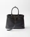 Prada Buckle Large Leather Handbag With Belt In Black