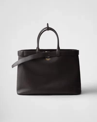 Prada Buckle Leather Bag With Belt In Brown
