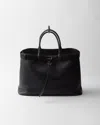 Prada Buckle Leather Bag With Belt In Black