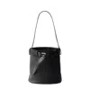 Prada Buckle Leather Bucket Bag With Belt In Black
