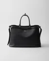 Prada Buckle Leather Handbag With Double Belt In Black