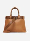 Prada Buckle Leather Medium Tote Bag In Caramel