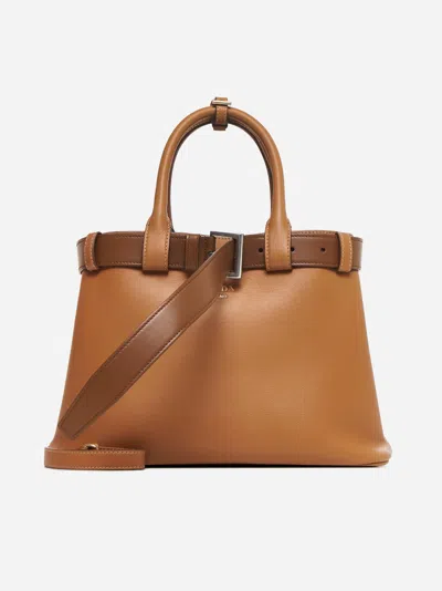 Prada Buckle Leather Medium Tote Bag In Caramel
