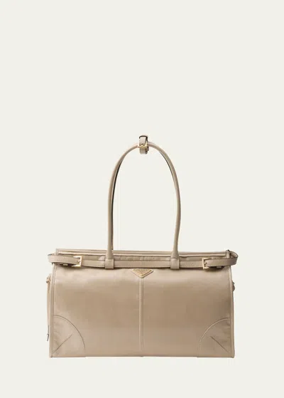 Prada Buckle Leather Shoulder Bag In F03mv Travertino