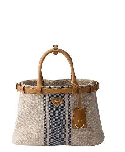 PRADA BUCKLE MEDIUM CANVAS AND LEATHER HANDBAG