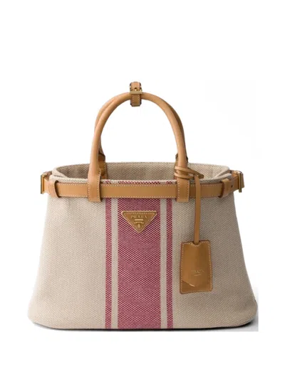 Prada Buckle Medium Canvas And Leather Handbag In Multi