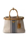 Prada Buckle Medium Canvas And Leather Handbag In Multi