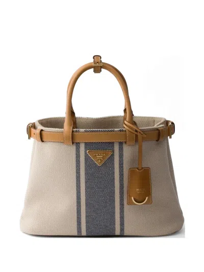 Prada Buckle Medium Canvas And Leather Handbag In Multi