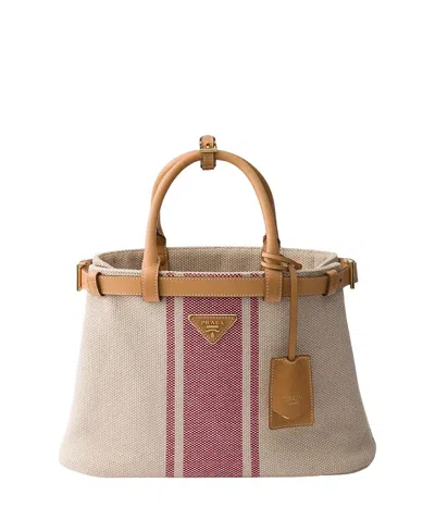PRADA BUCKLE MEDIUM CANVAS AND LEATHER HANDBAG