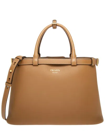 Prada Buckle Medium Leather Bag In Brown
