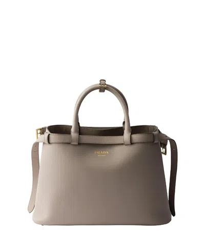 PRADA BUCKLE MEDIUM LEATHER HANDBAG WITH DOUBLE BELT