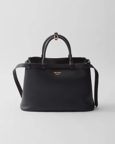 PRADA PRADA BUCKLE MEDIUM LEATHER HANDBAG WITH DOUBLE BELT