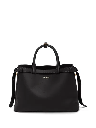 PRADA BUCKLE MEDIUM LEATHER HANDBAG WITH DOUBLE BELT