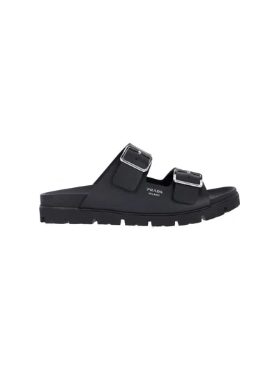 Prada Buckle Sandals In Black