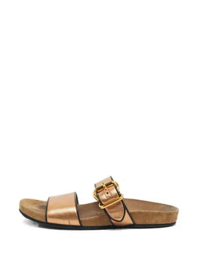 Pre-owned Prada Buckle Slide Flat Sandals In Gold