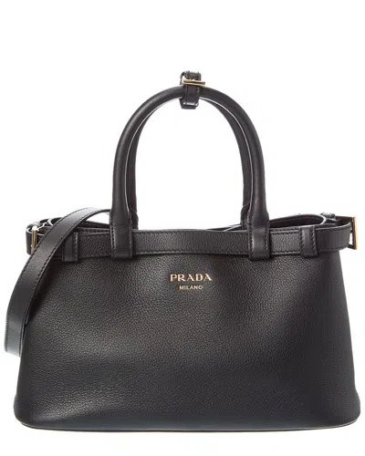 Prada Buckle Small Leather Bag In Black