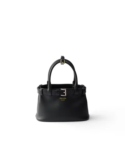 Prada Buckle Small Leather Bag With Belt In Black