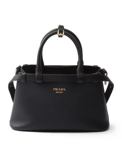 Prada Buckle Small Leather Bag With Double Belt In Black