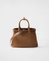 Prada Medium Logo Leather Top Handle Bag In Caramel
