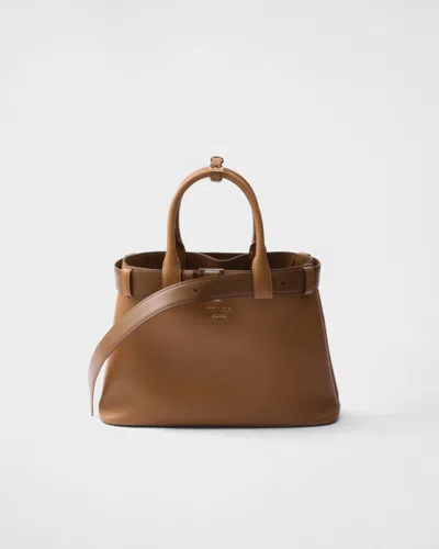 Prada Buckle Medium Leather Handbag With Belt In Caramel