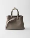 Prada Buckle Medium Leather Handbag With Belt In Gray