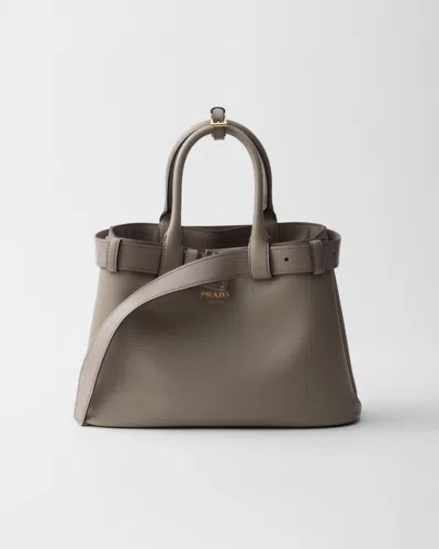 Prada Buckle Small Leather Handbag With Belt In Gray