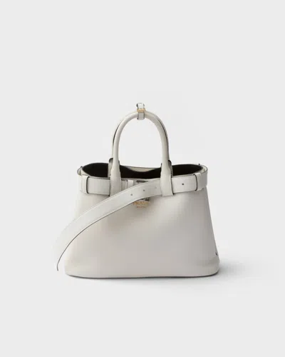 Prada Buckle Small Leather Handbag With Belt In White/black