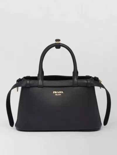 Prada Buckle Small Leather Handbag With Double Belt In Black