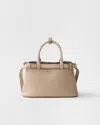 Prada Buckle Small Leather Handbag With Double Belt In Travertine Stone