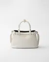 Prada Buckle Small Leather Handbag With Double Belt In White/black