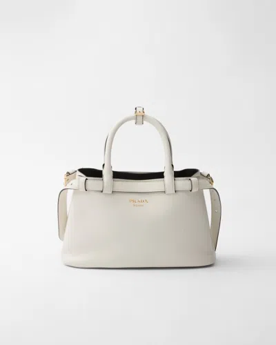 Prada Buckle Small Leather Handbag With Double Belt In White/black
