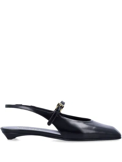 Prada Buckle Square Toe Flats In Black
