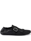 Prada Buckle-strap Fringe-detail Leather Loafers In Black