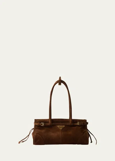 Prada Buckle Suede Shoulder Bag In F0324 Cacao