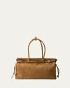 Prada Large Enamel Triangle Logo Belted Handbag In Brown