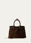 Prada Medium  Buckle Suede Bag With Belt In F0324 Cacao