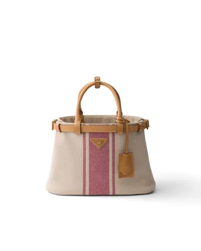 PRADA PRADA BUCKLE SMALL CANVAS AND LEATHER BAG