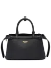 Prada Buckle Small Leather Bag With Double Belt In Schwarz