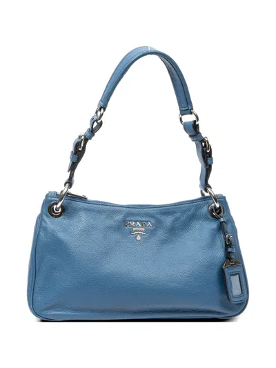 Pre-owned Prada Buckle Zip Hobo Logo-plaque Shoulder Bag In Blue