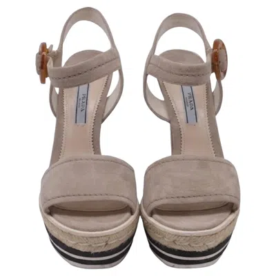 Pre-owned Prada Buckled Ankle Strap Platform Sandals In Beige Suede In Brown