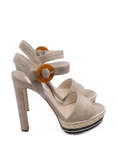 Pre-owned Prada Buckled Ankle Strap Platform Sandals In Neutrals