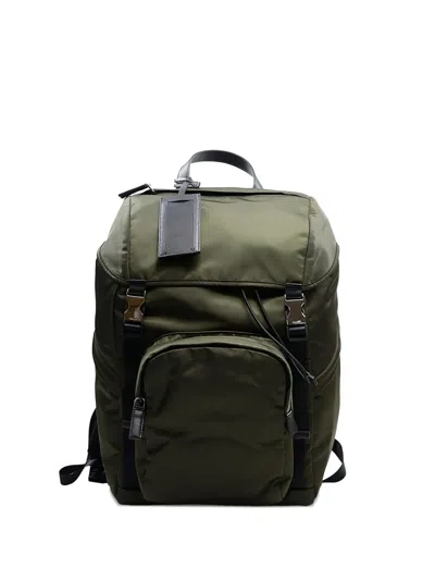 Prada Buckled Drawstring Backpack In Green