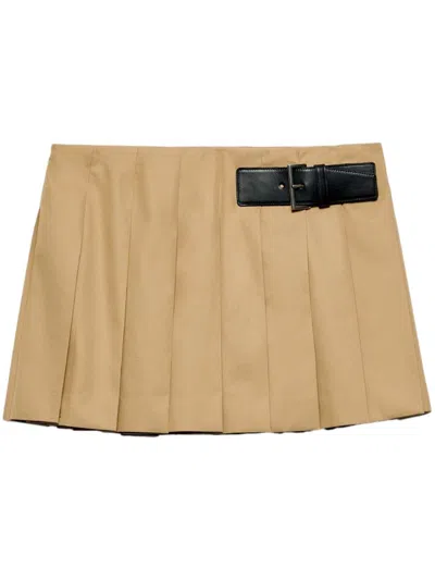 Prada Twill Miniskirt With Leather Belt In Neutral
