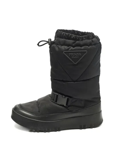 Pre-owned Prada Buckled Quilted Snow Boots In Black