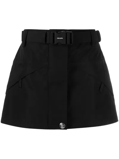 Prada Buckled Re-nylon Miniskirt In Black