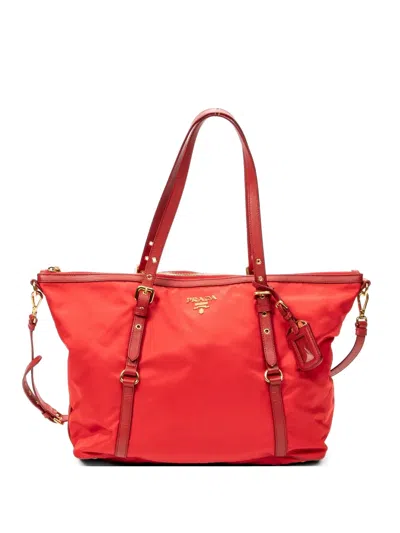 Pre-owned Prada Buckled Tote Bag In Red