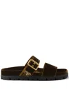 Prada Buckled Velvet Sandals In Brown